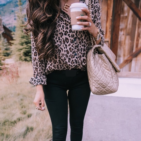 Leopard Print Button Down Long Sleeve Shirt - Picture 2 of 5